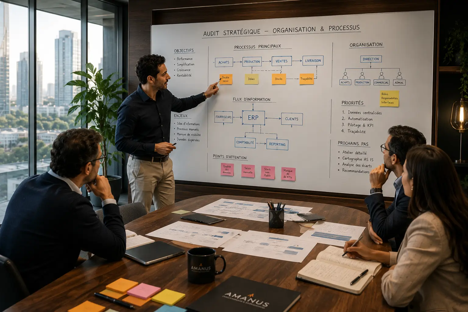 Consultants discutant d'architecture